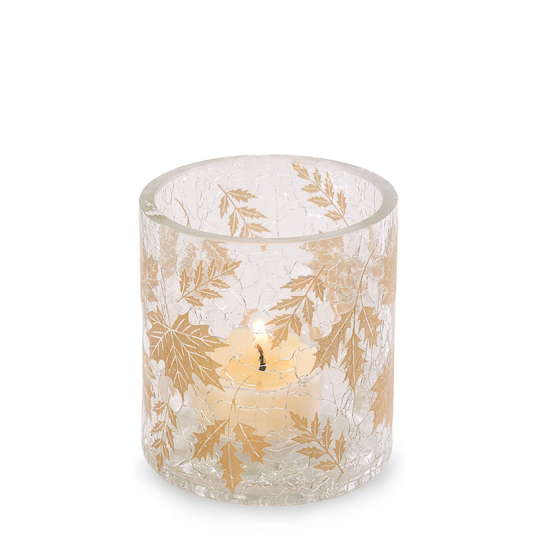 Crackle Leaves Tea Light Candle Holder J3
